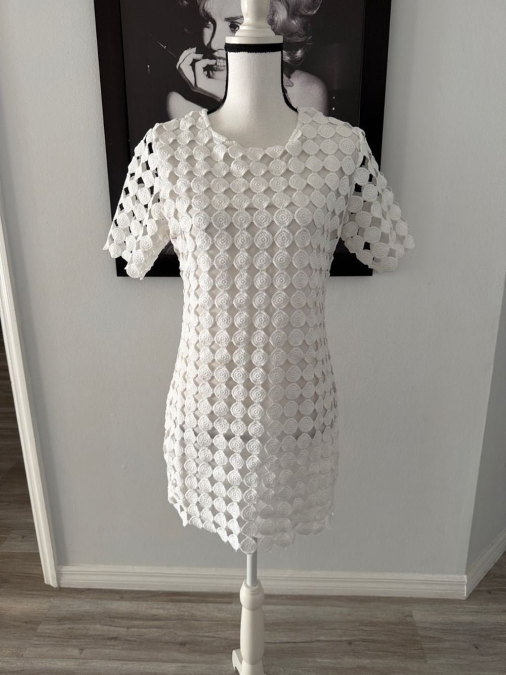 Alexis white crochet shift dress size small